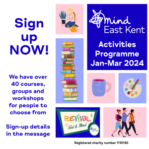 The Jan to March 24 East Kent Mind Activities Programme Front Page