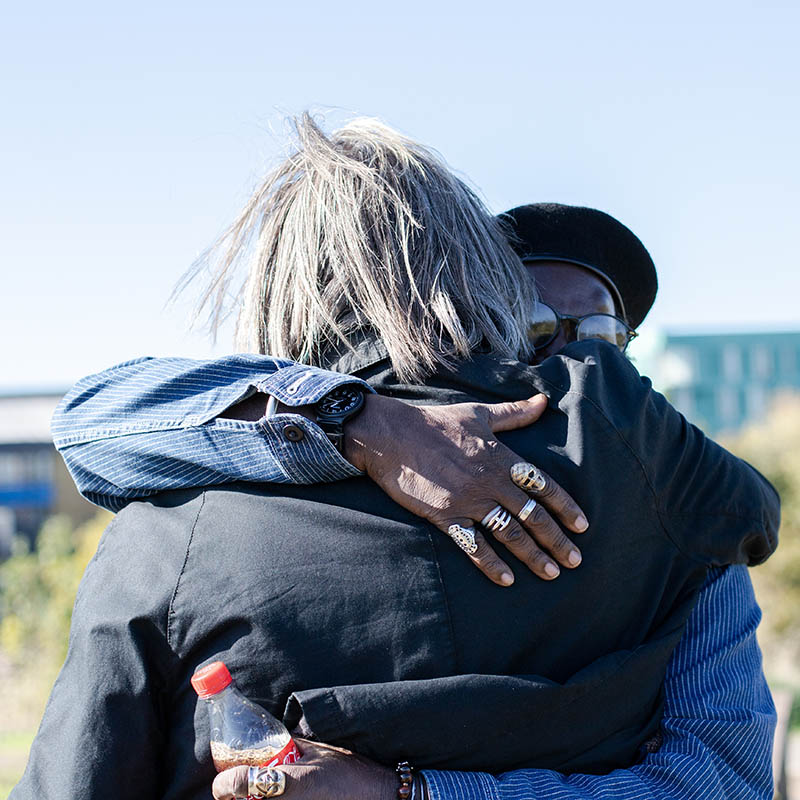 A photo of two people embracing