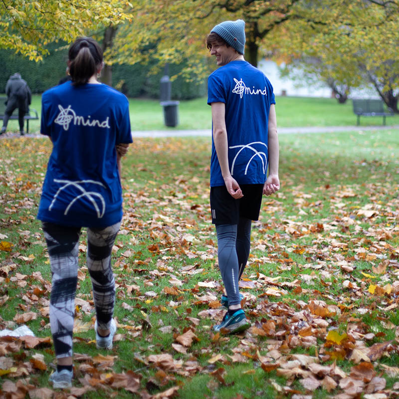 A photograph of two women in a park in London as they embark on a fundraising walk for Mind