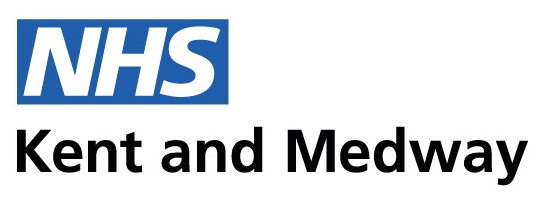 Blue NHS logo with the words Kent and Medway underneath in black