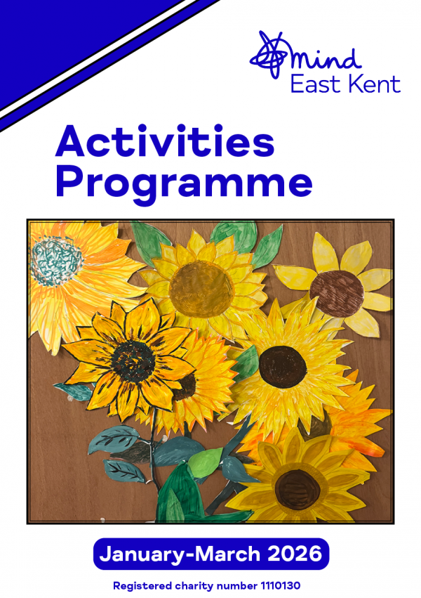 The front cover of the Jan-March 26 Activities Programme, featuring a piece of artwork displaying sunflowers