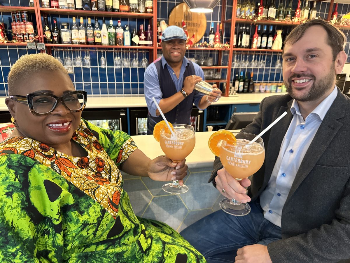 Lord Mayor Keji Moses with Peter Baerwinkel, General Manager, of Hampton by Hilton Canterbury try the Revival Mocktail